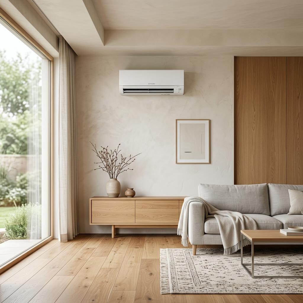 Comfortable living room with a wall-mounted mini split